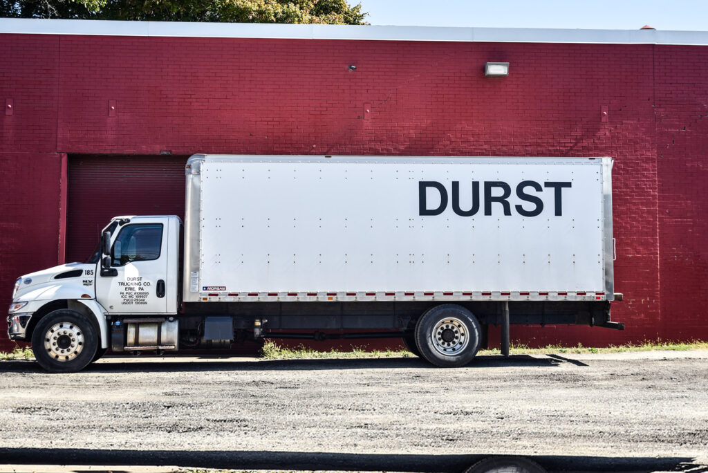 durst trucking deliveries truck in front of durst warehouse